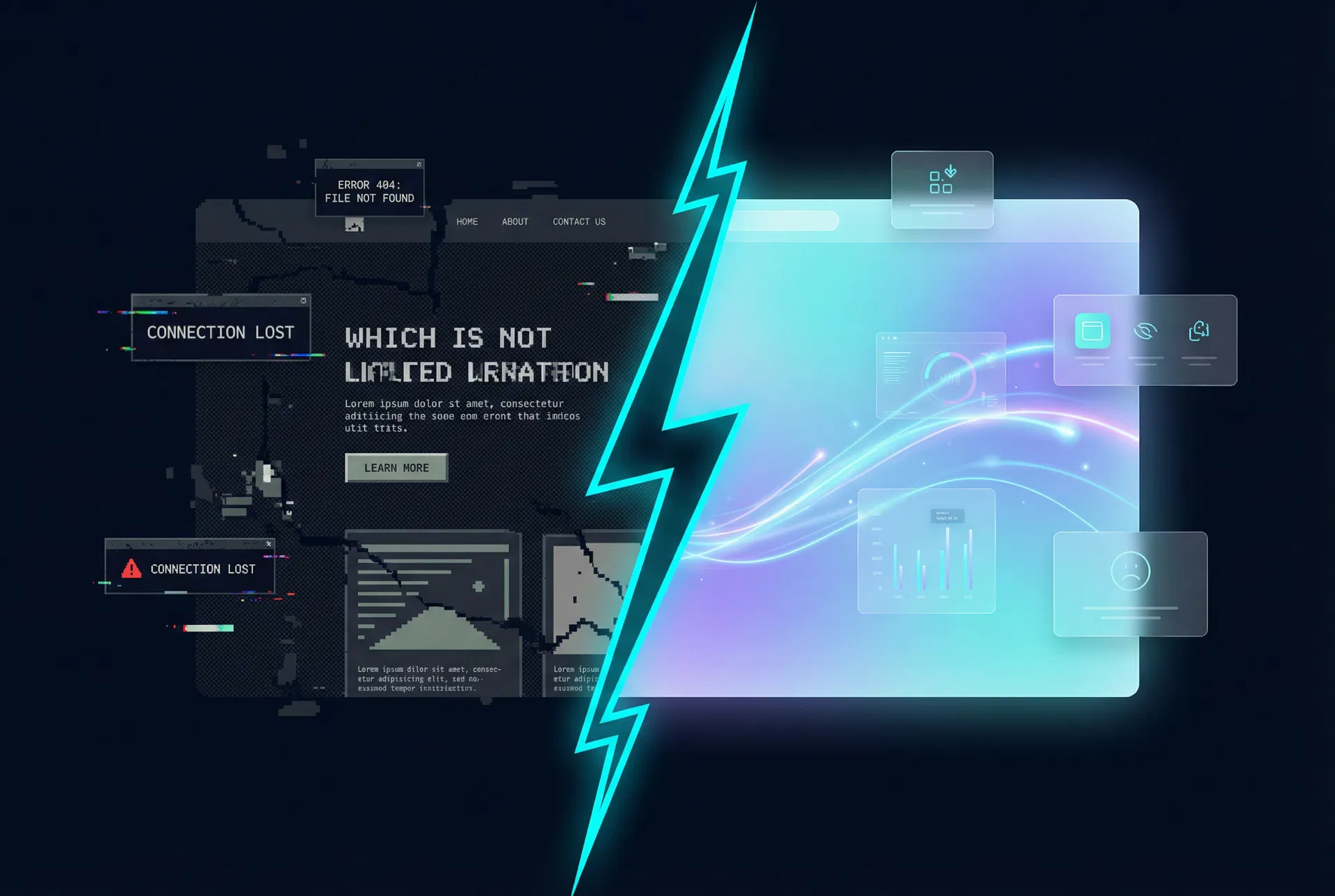 Old broken website vs modern sleek website redesign comparison