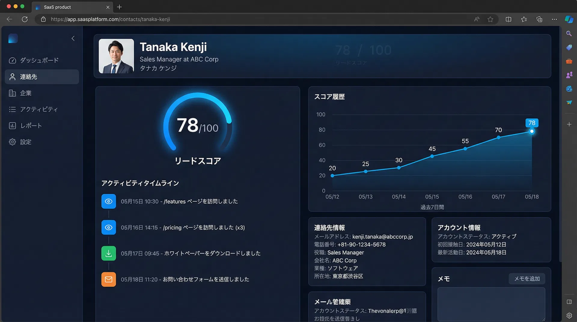 コンタクトリードスコア詳細画面