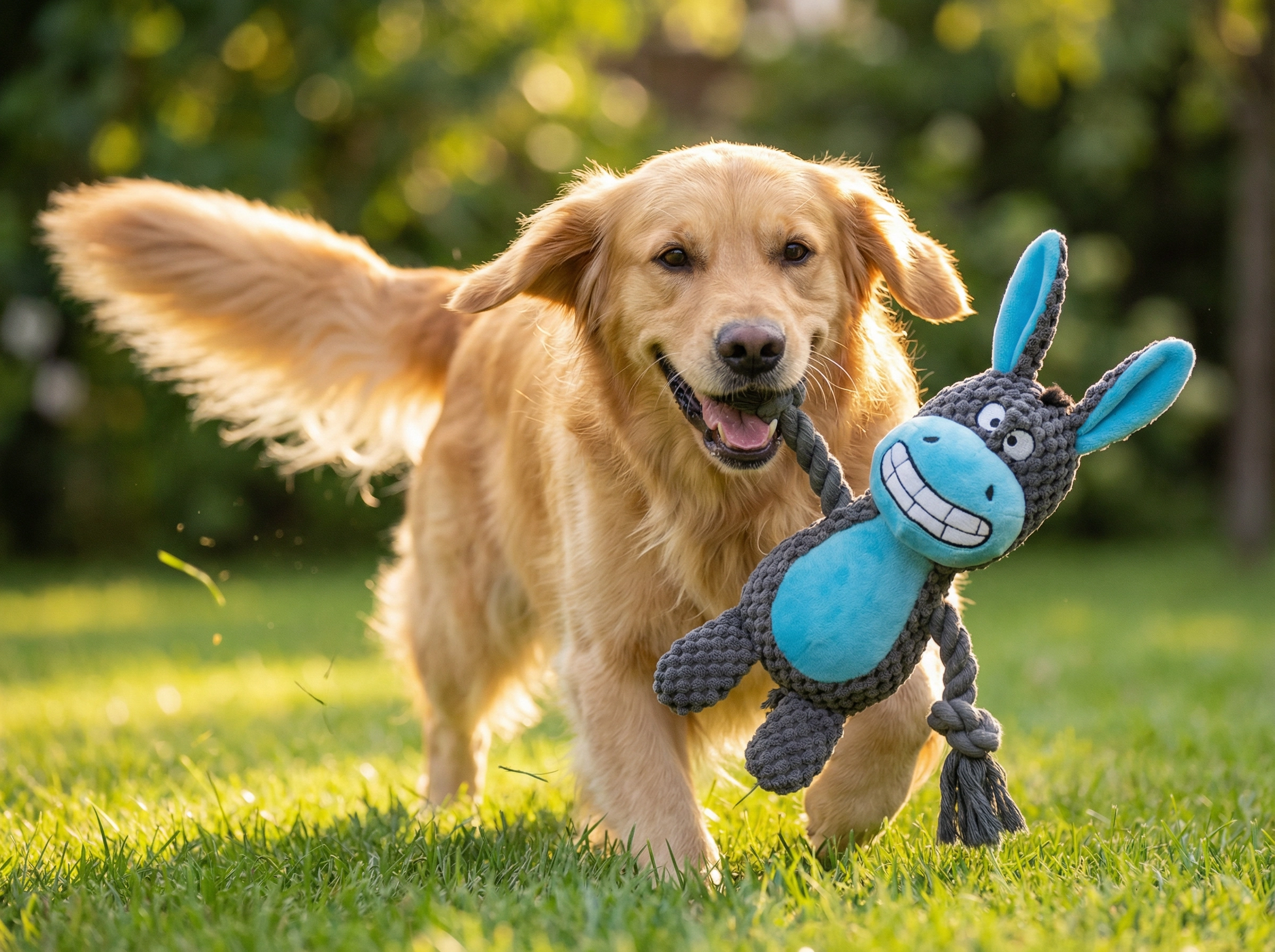 Hund spielt mit Plüschtier