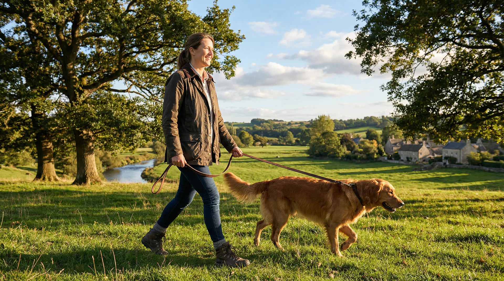 Dog walking calmly on loose lead