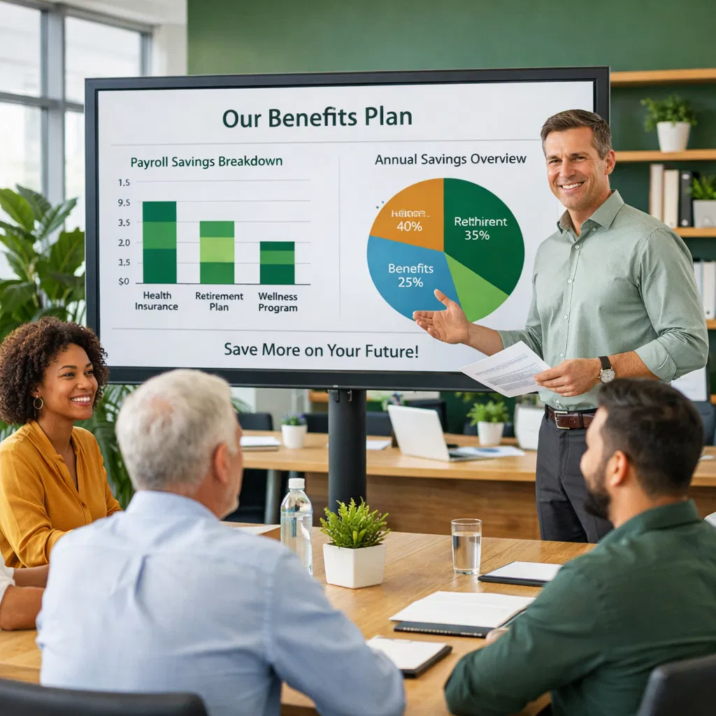 Employer presenting Section 125 WHIMPER SIMERP wellness benefits plan to employees, demonstrating payroll tax reduction and enhanced employee benefits strategy