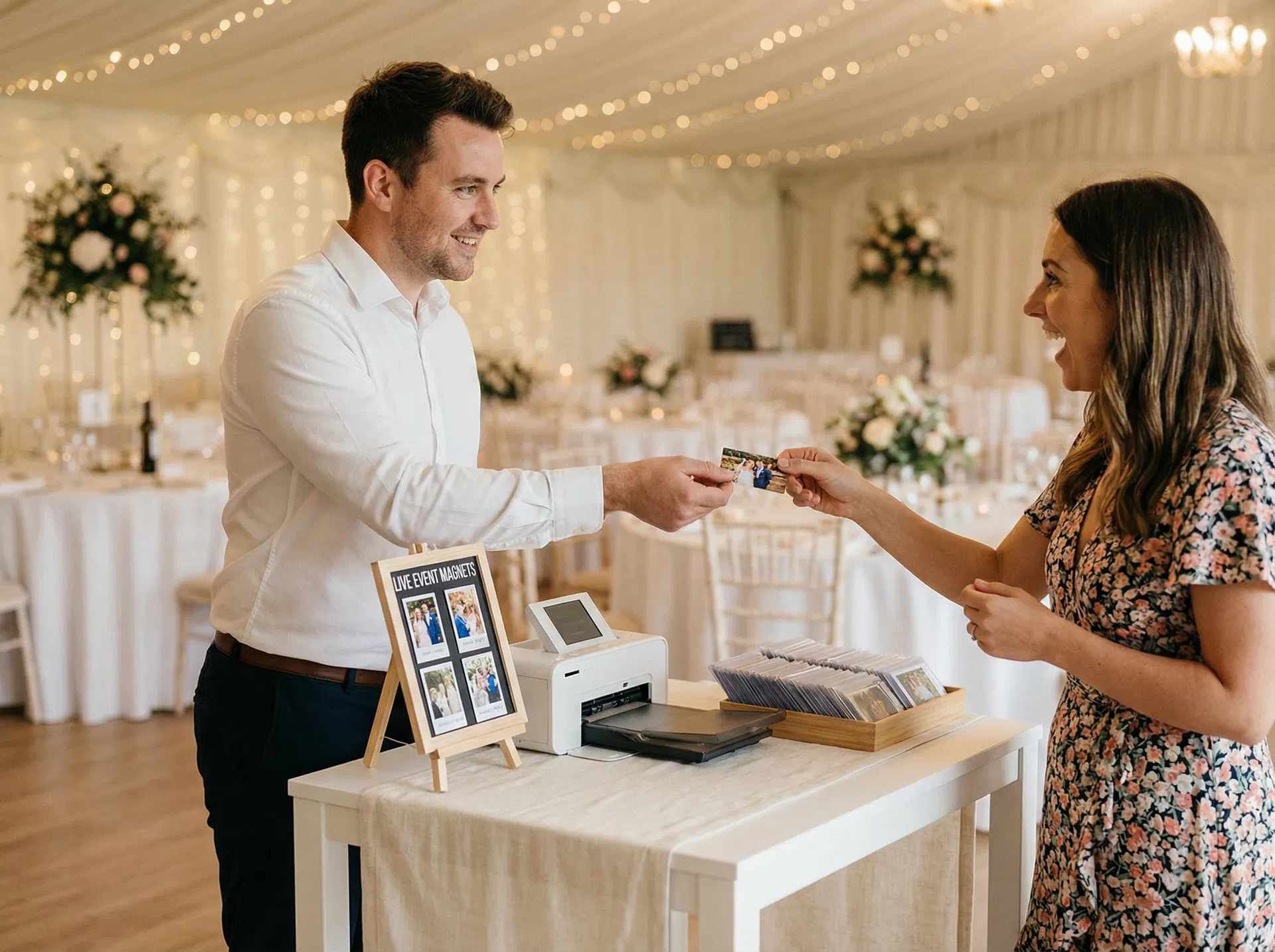 Magnet booth setup at wedding reception