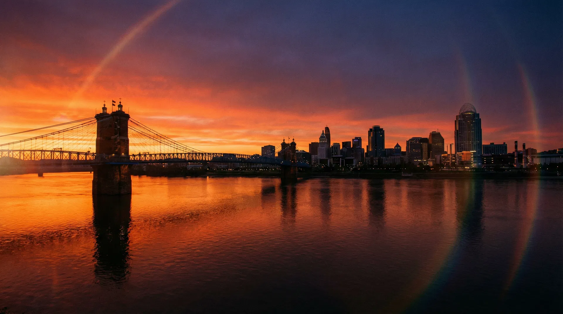 Cincinnati skyline at sunset