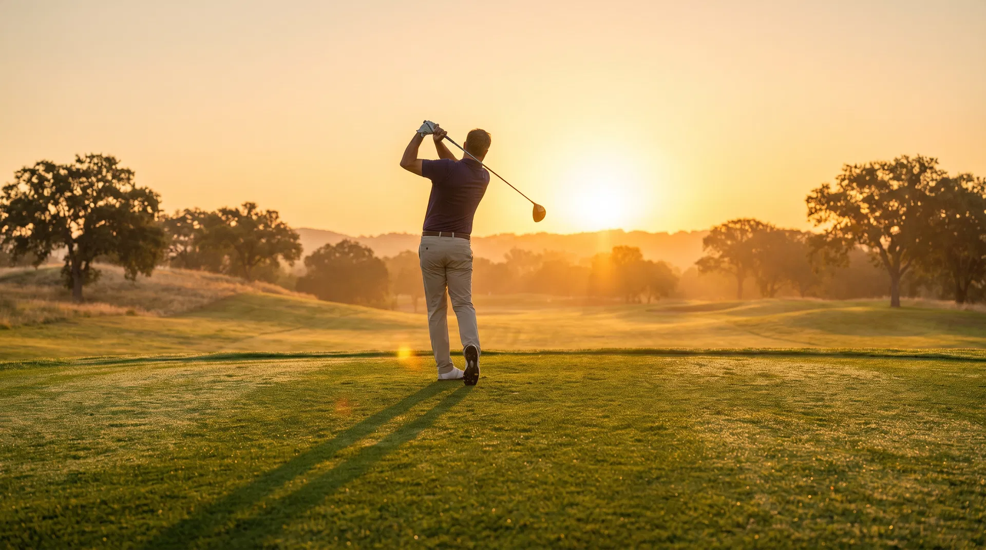 Golfer at sunrise
