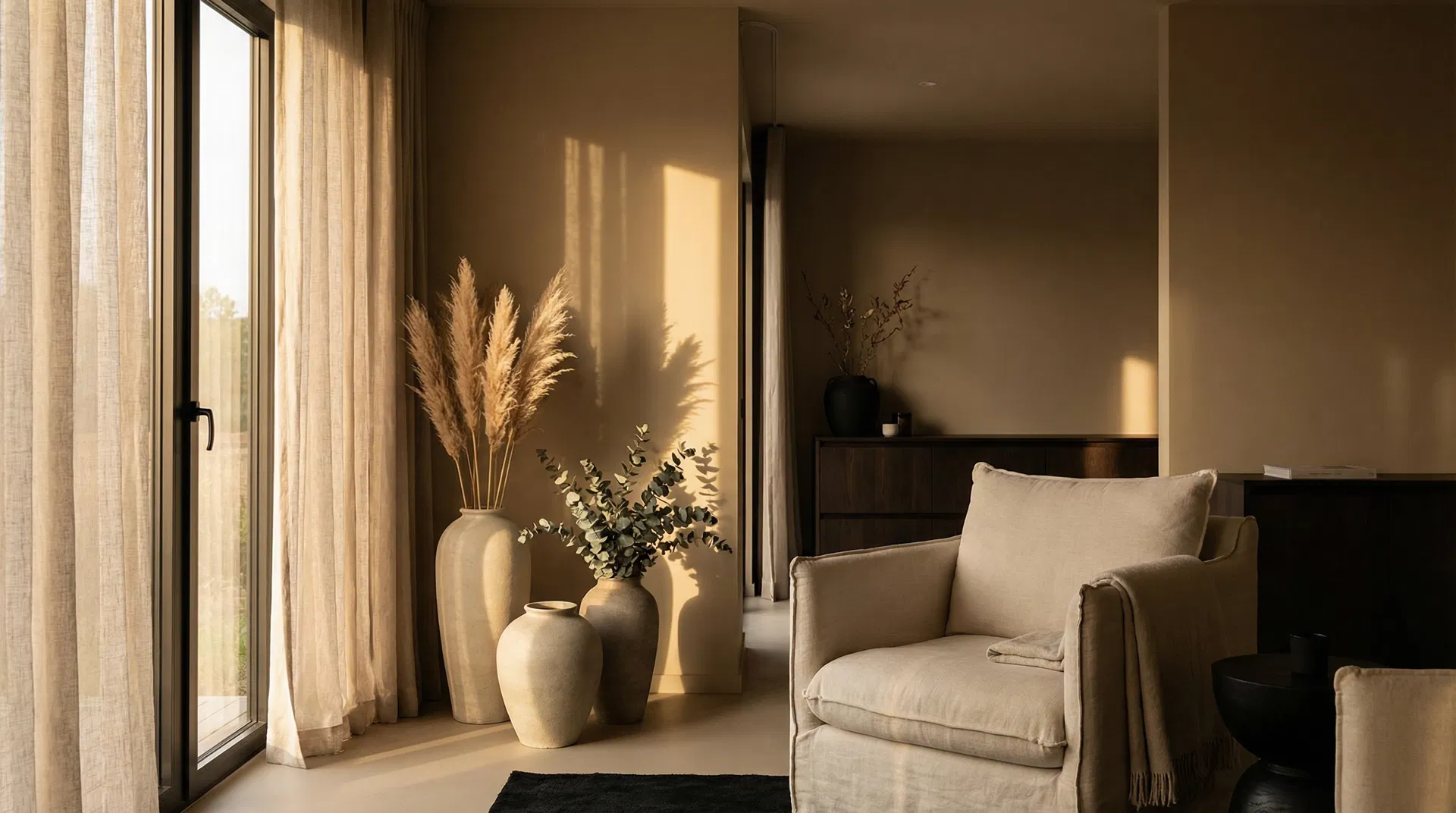 Serene wellness space with warm golden light