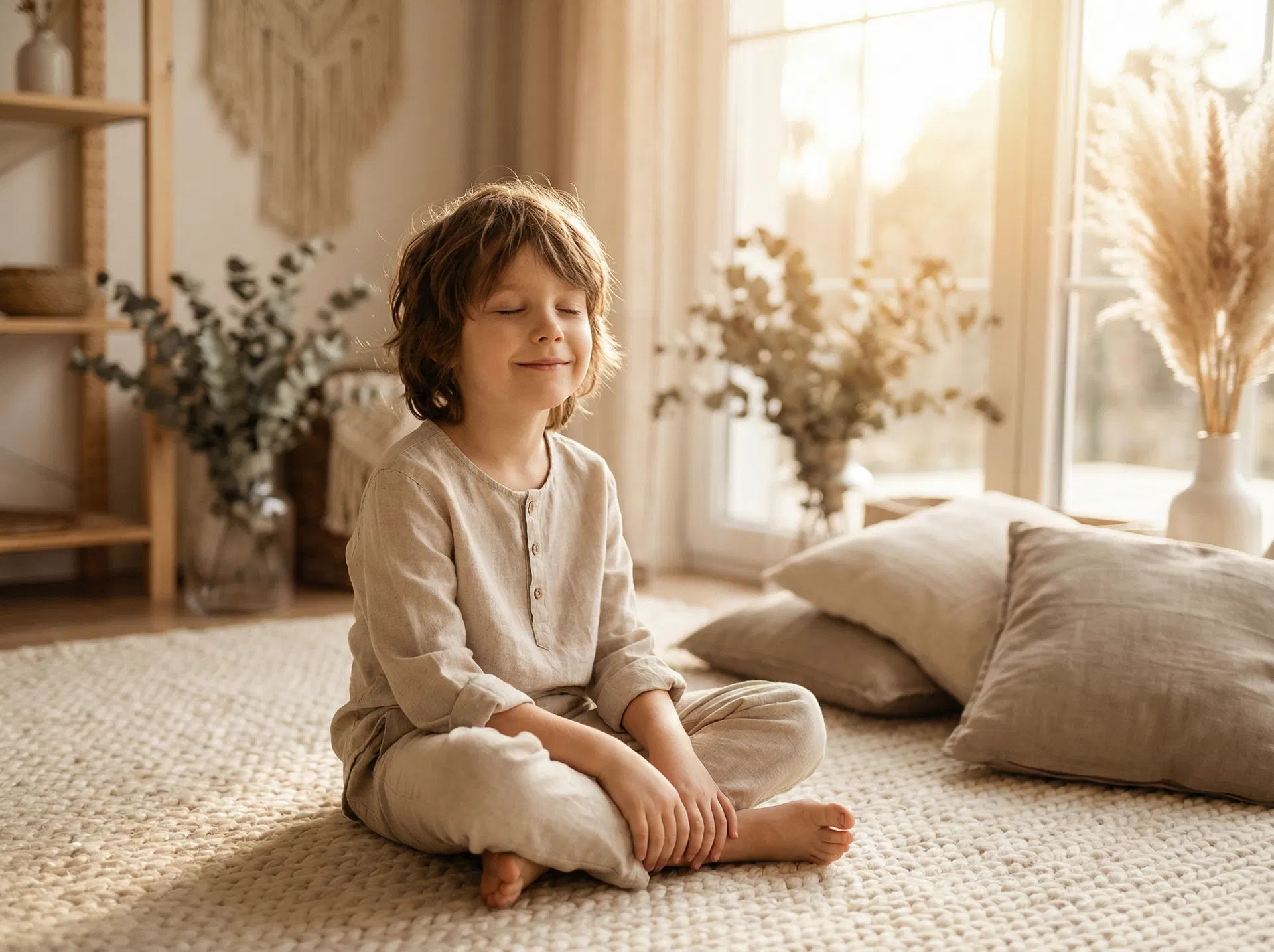 Peaceful child in a warm, natural setting