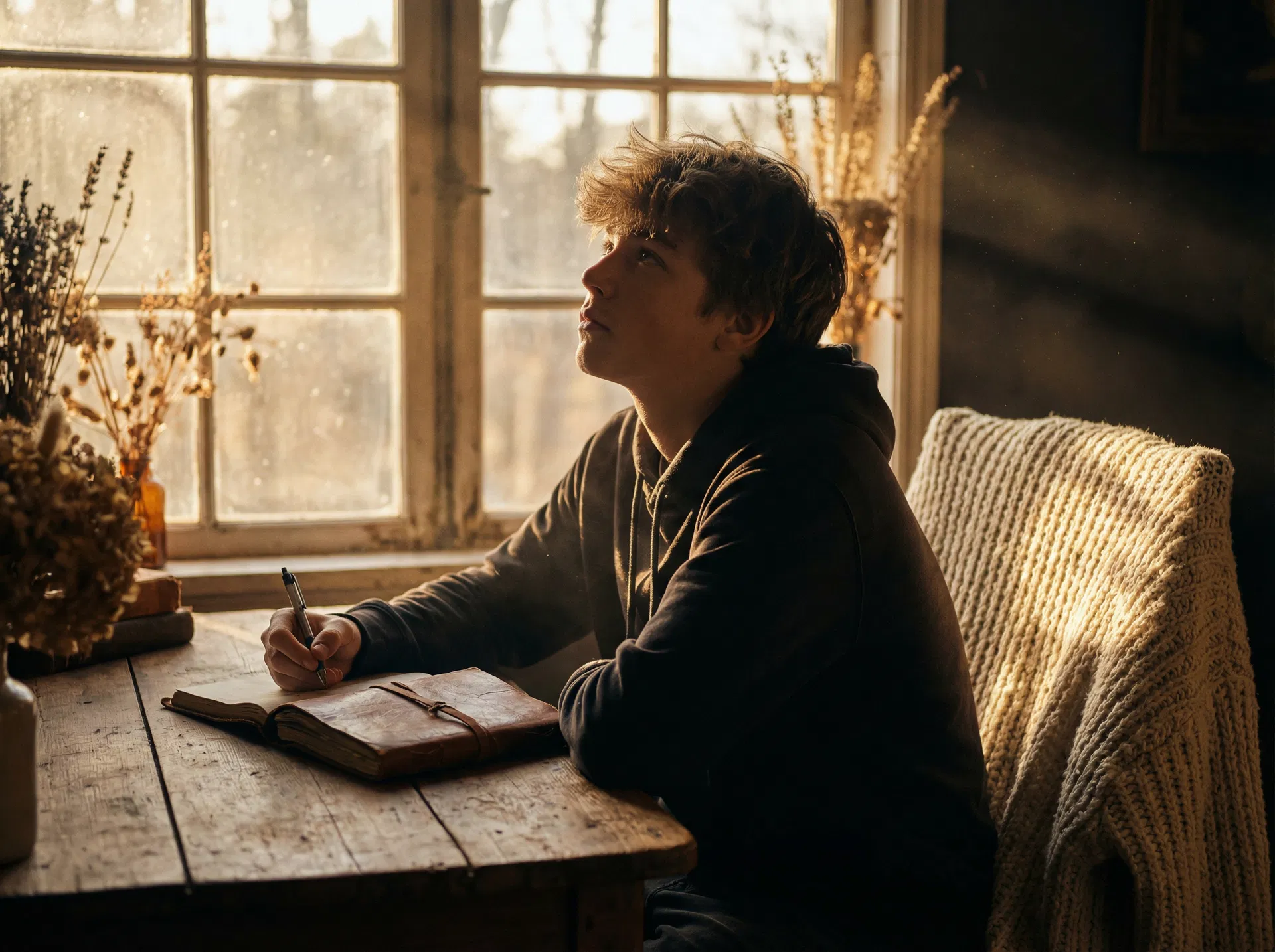Thoughtful teenager in warm light