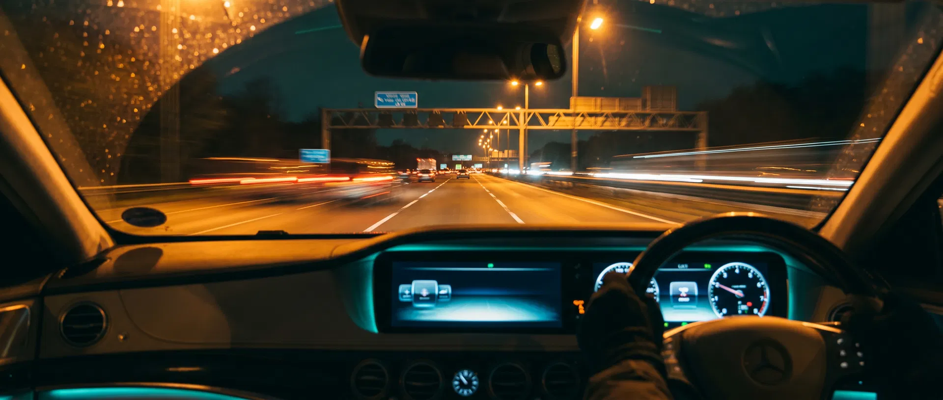 Professional driver on nighttime motorway