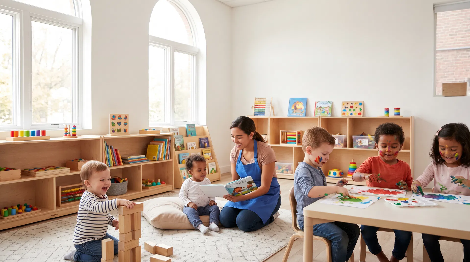 Happy children learning in daycare
