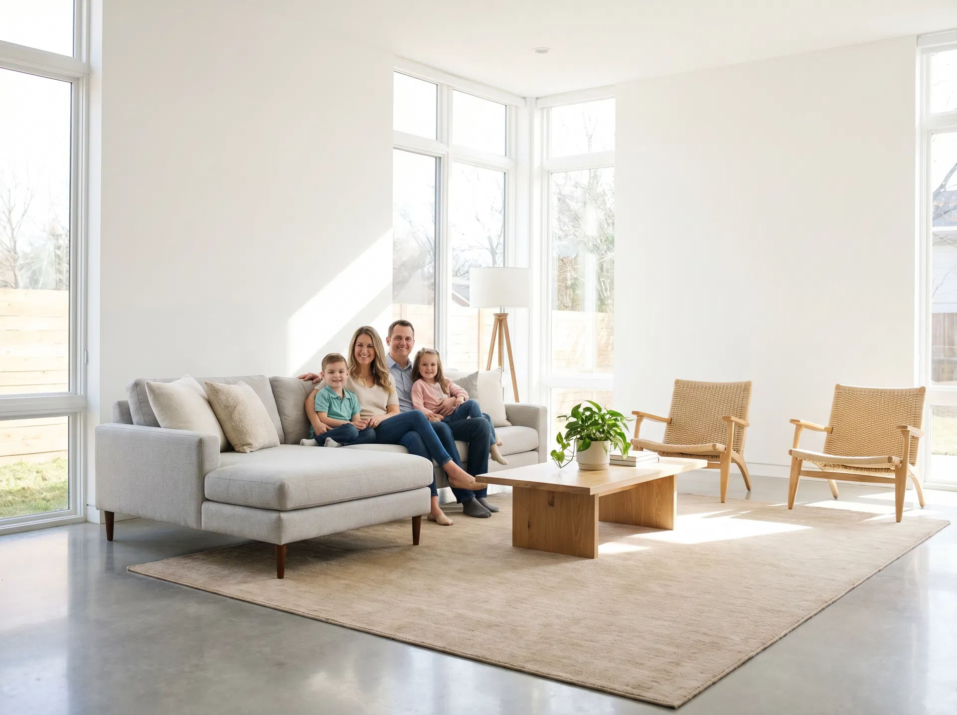 Happy family in clean home