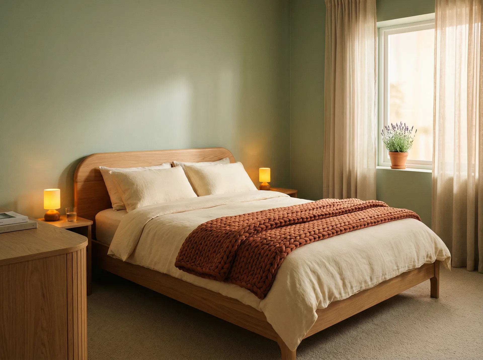 A beautifully designed CALM Home bedroom — safe, peaceful, and healing