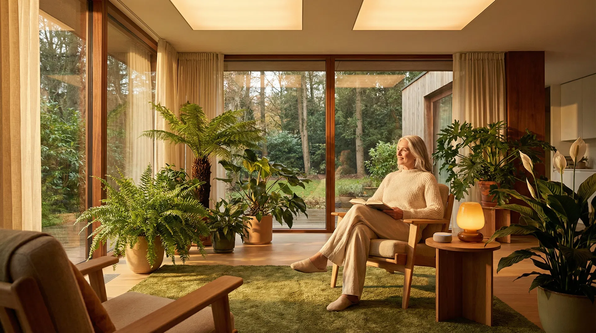 Beautiful biophilic CALM Home with circadian lighting and natural elements