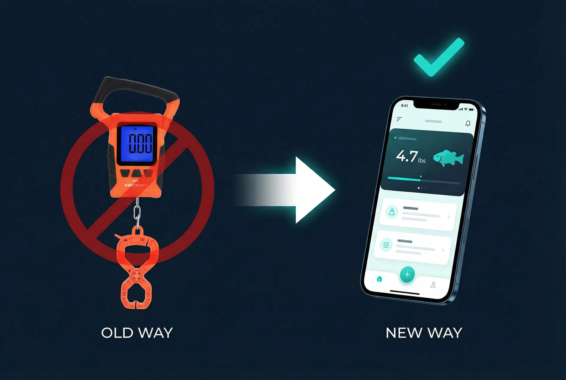 Old way vs new way — FishProof app replaces the handheld digital fish scale
