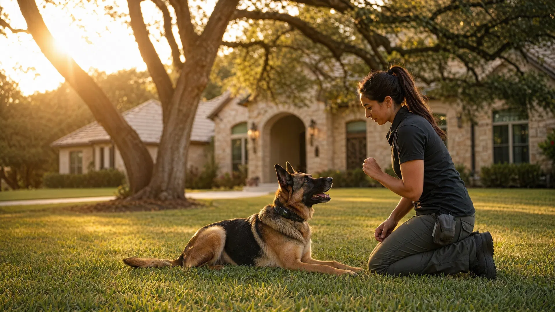 Professional dog trainer working with a German Shepherd in San Antonio