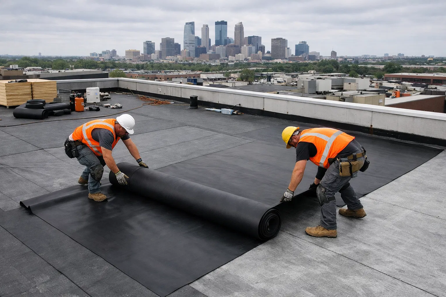 EPDM flat roof installation in Minneapolis