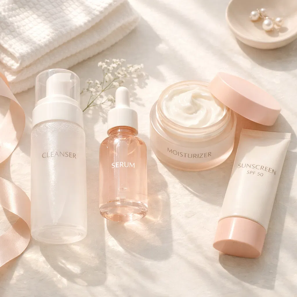Morning skincare routine products