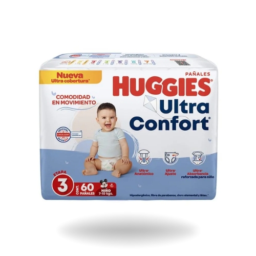 Huggies ultra confort - Etapa 3 - 60 pañales