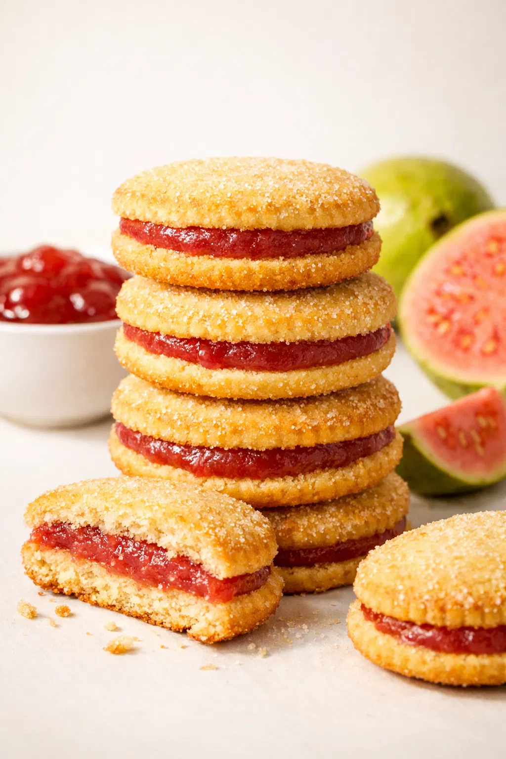 Biscoito de Goiaba - Stacked guava cookies with pink filling