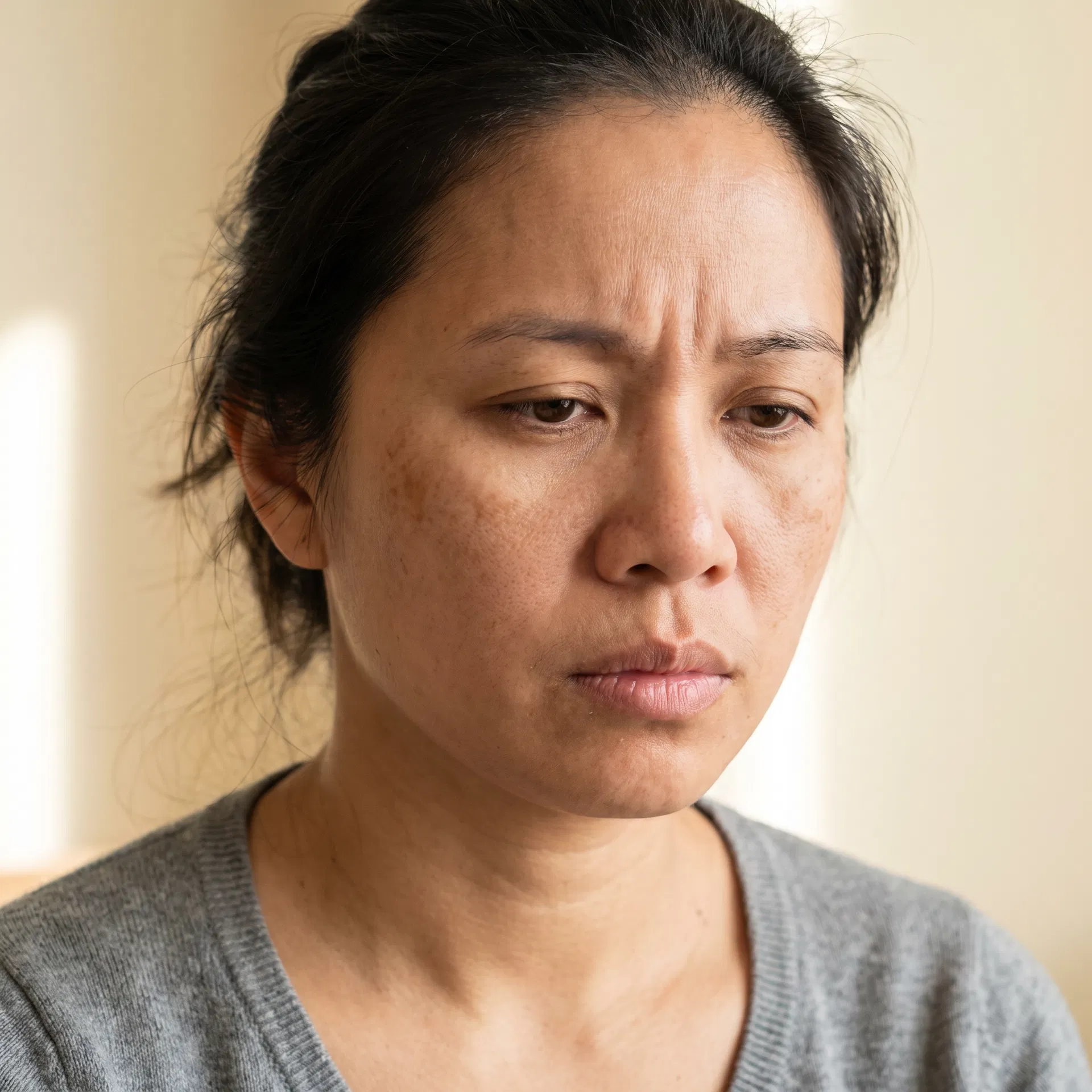 Filipino-Chinese woman frustrated with skincare