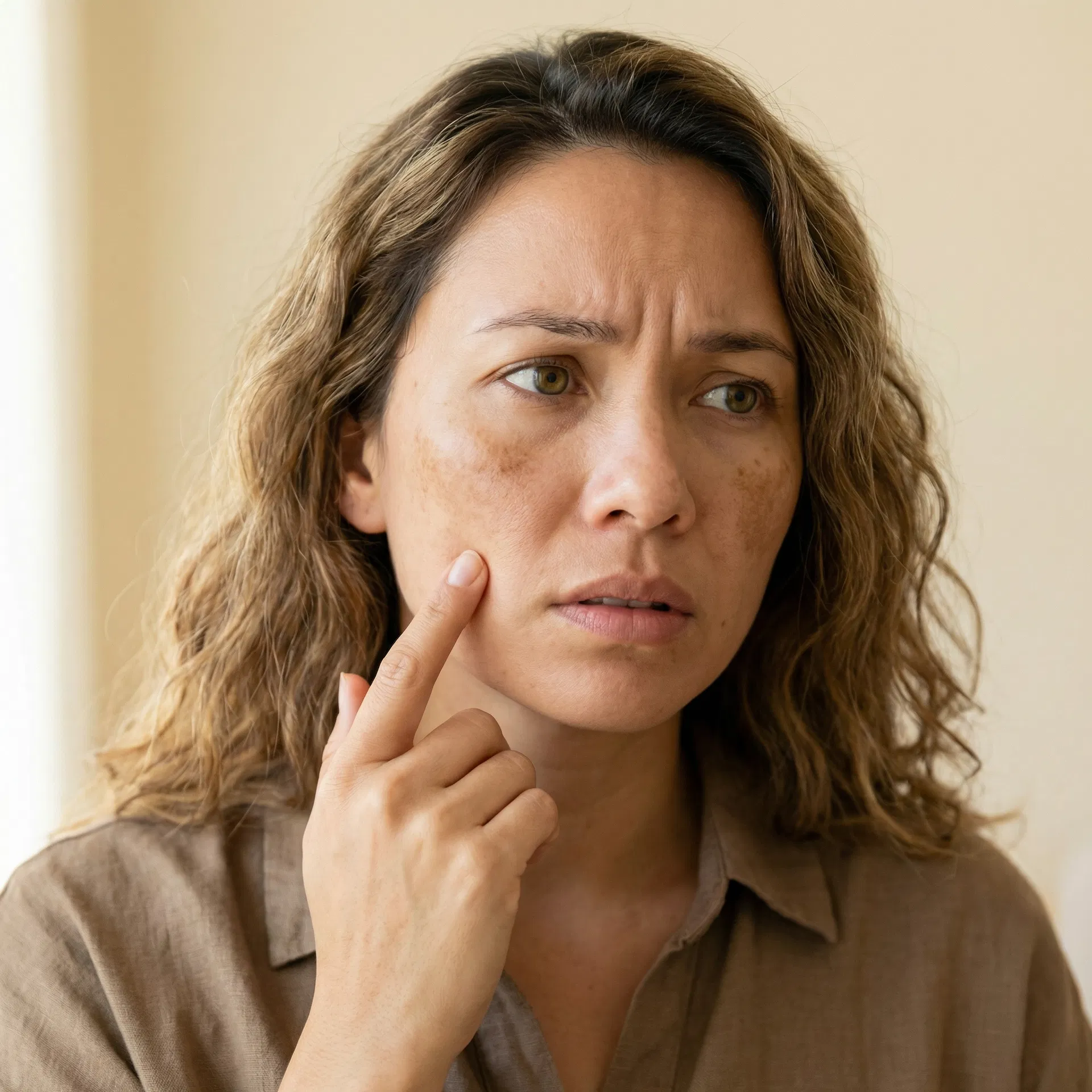 Caucasian-Filipino mixed woman concerned about dark spots