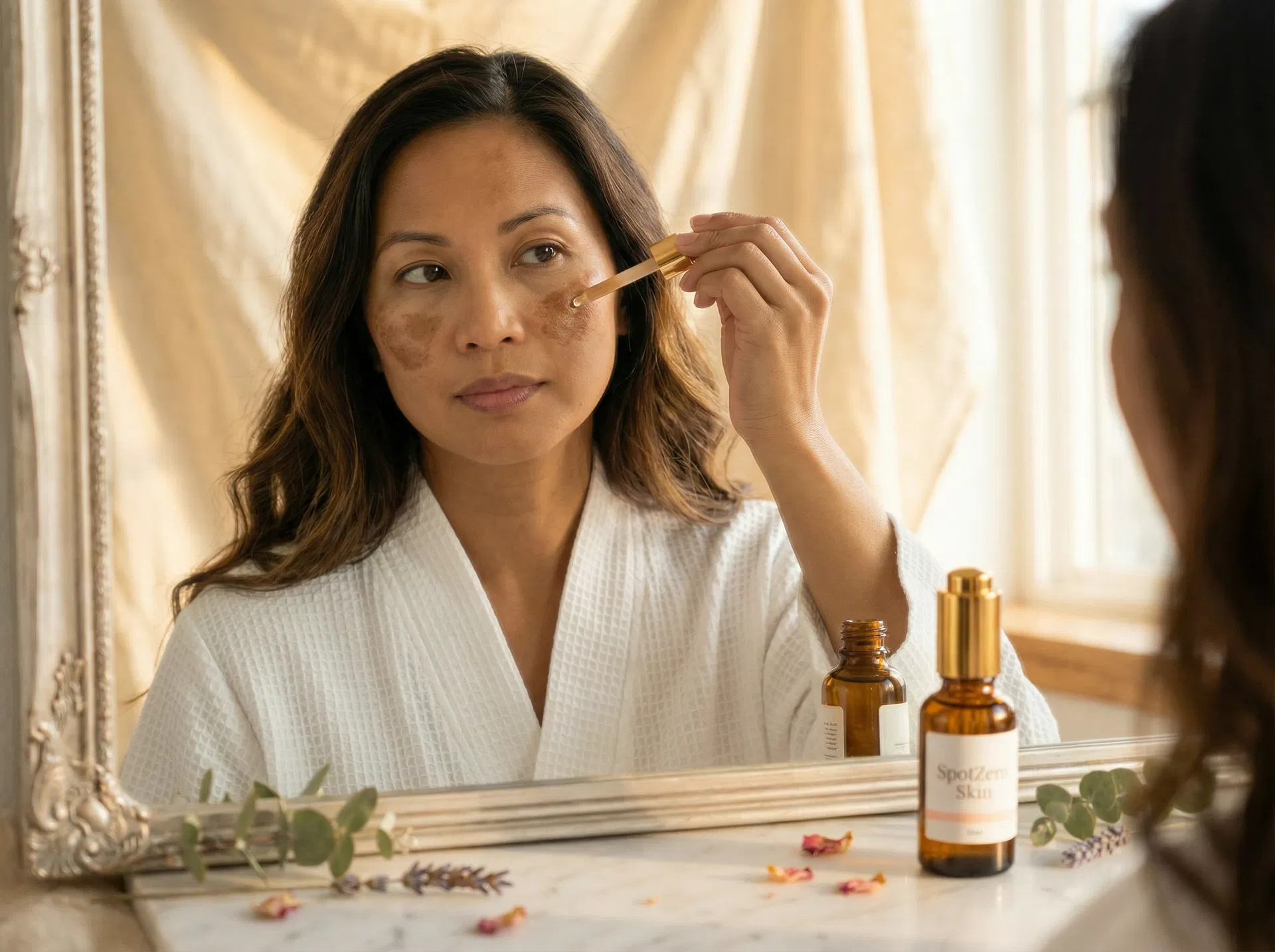 Woman using SpotZero Skin Melasma Eraser Spot Corrector