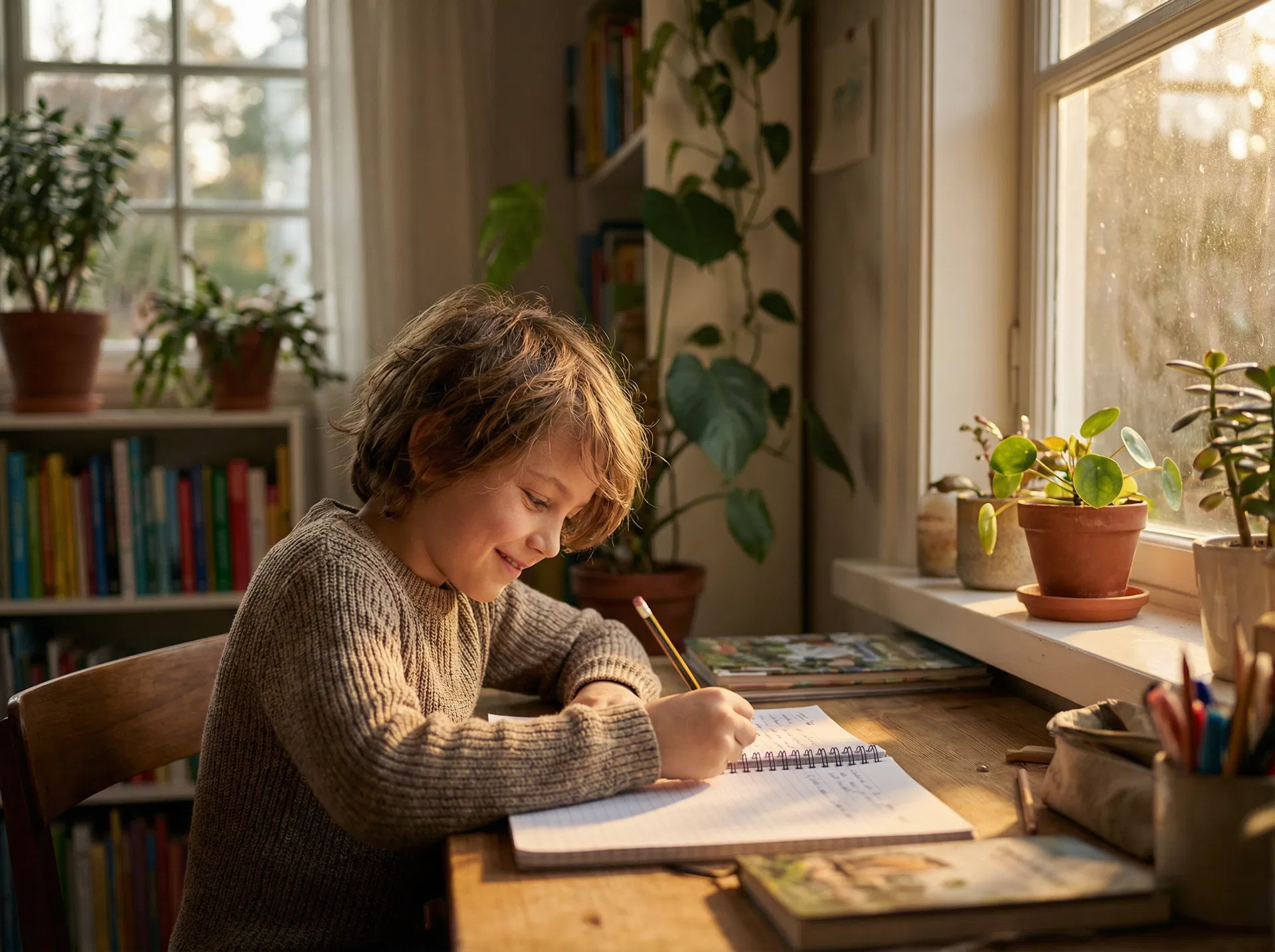 Kind beim konzentrierten Lernen