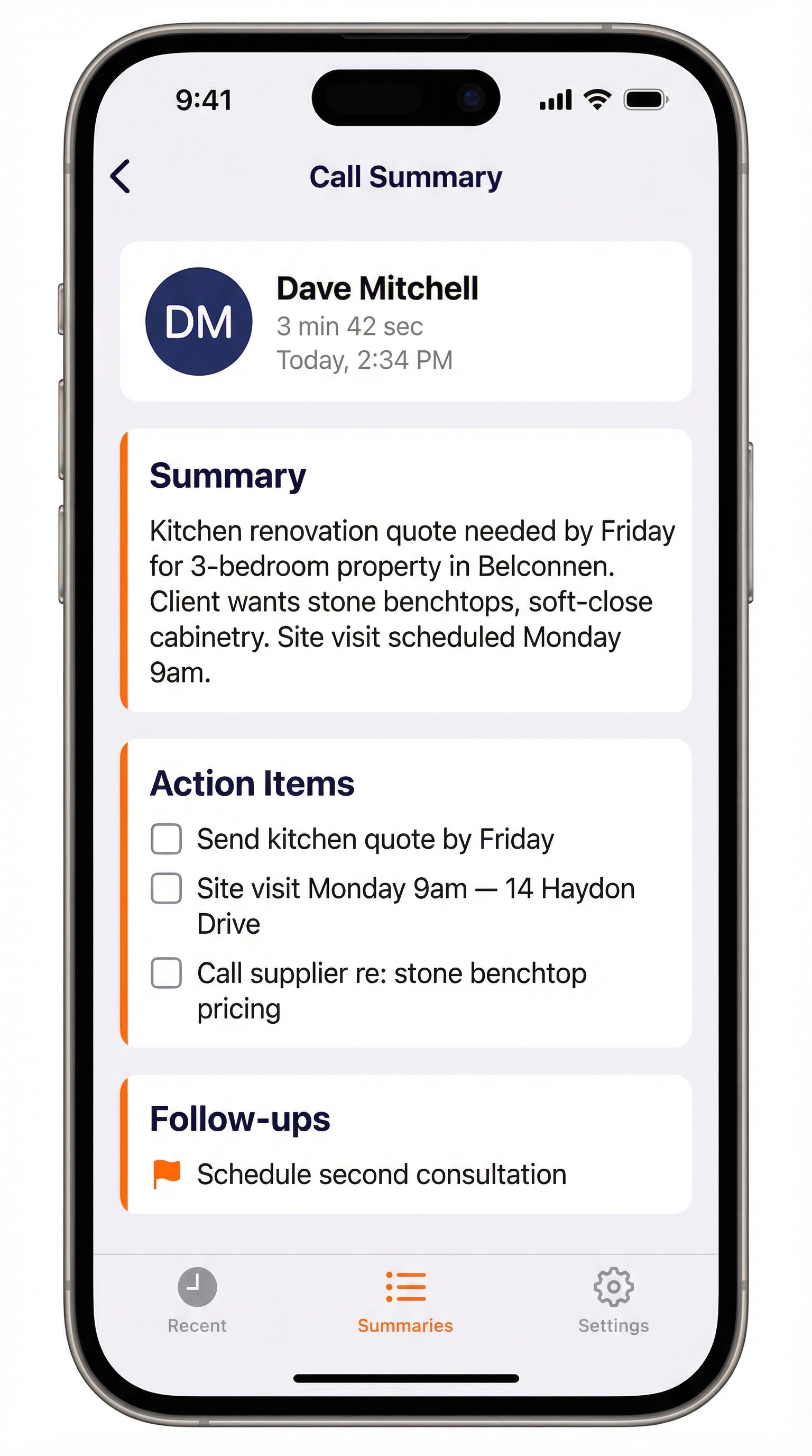 Rewynd call summary with action items