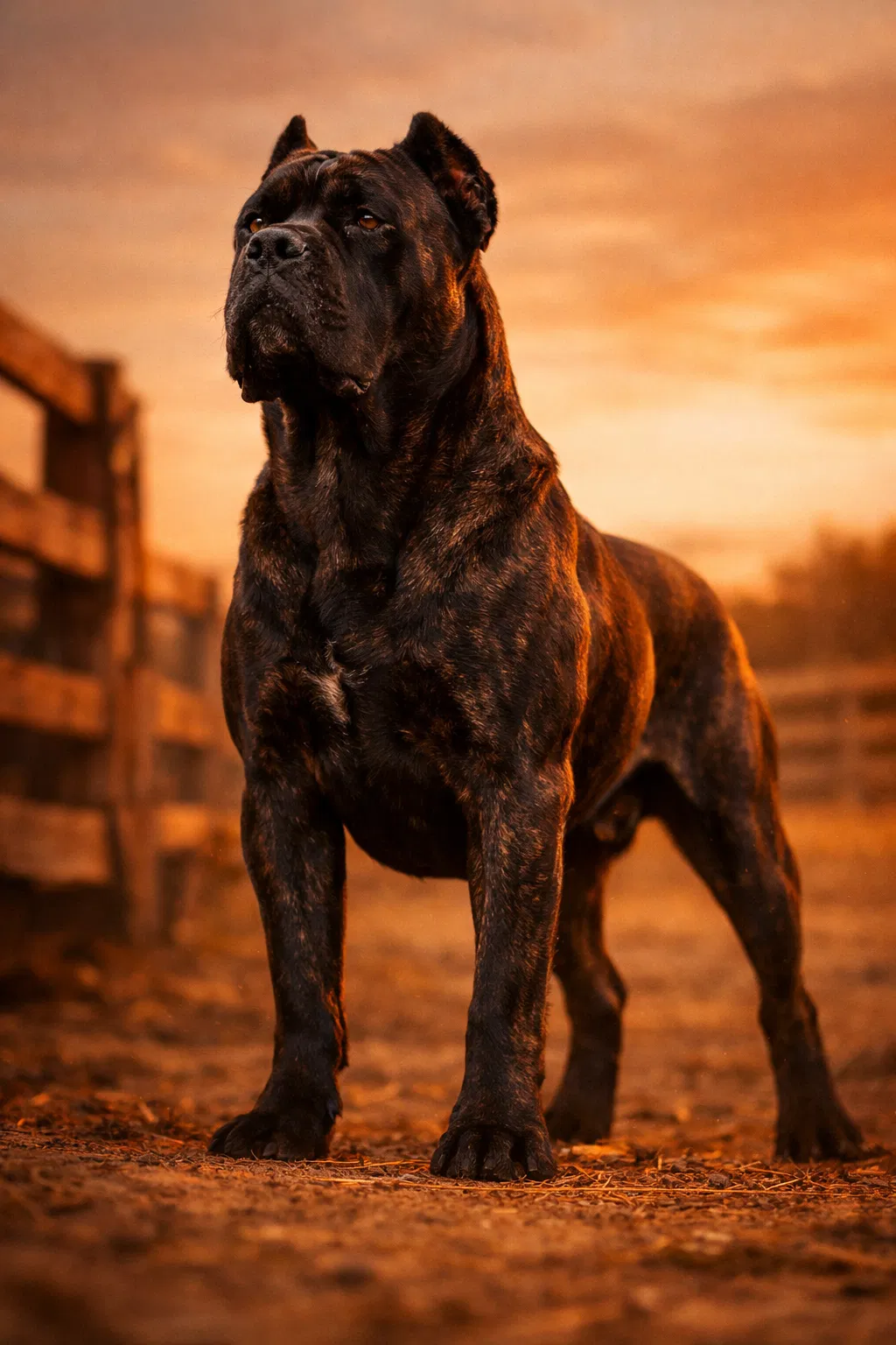 Majestic Cane Corso at golden hour