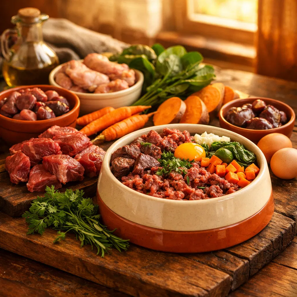 Artisan raw dog food preparation