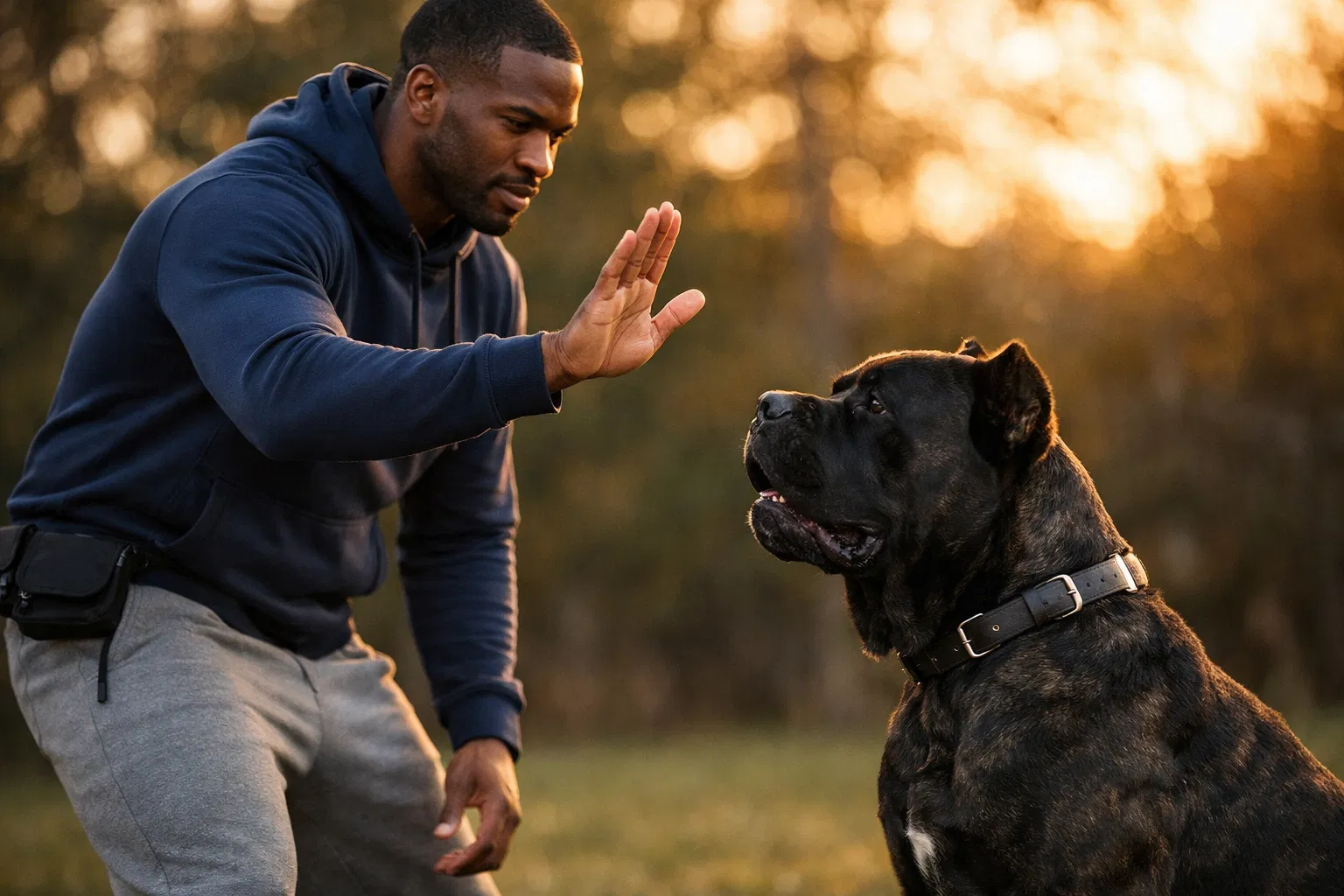 Professional dog trainer with Cane Corso