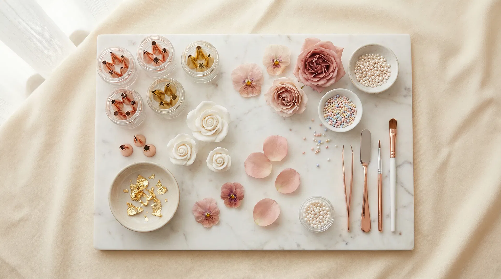 Elegant custom cake on a decorated table