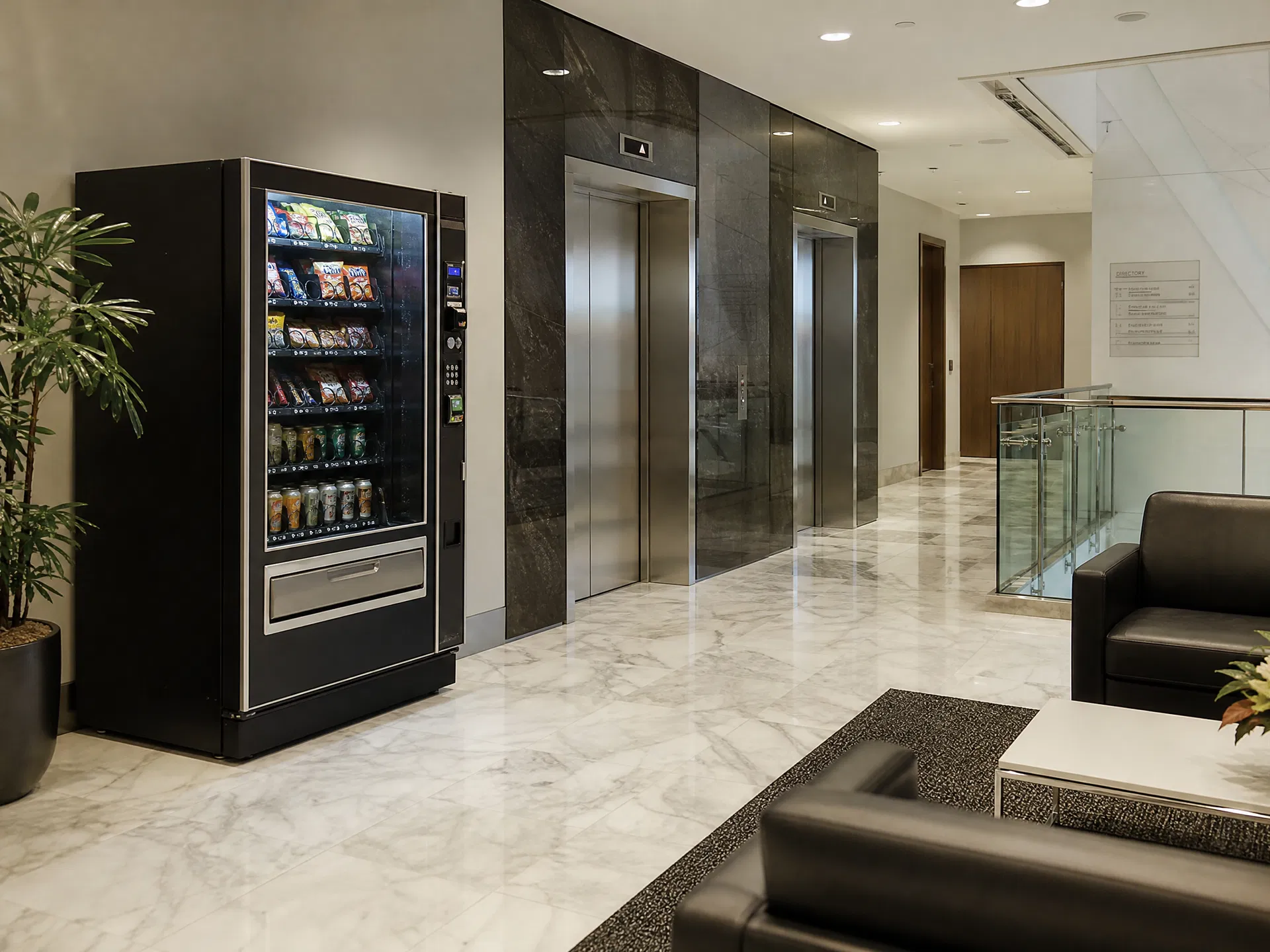 Vending machine in a building lobby