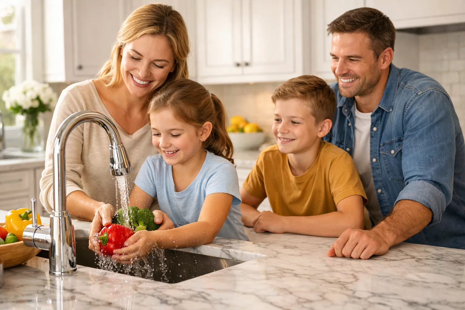 Happy Huntsville family enjoying clean soft water in their home