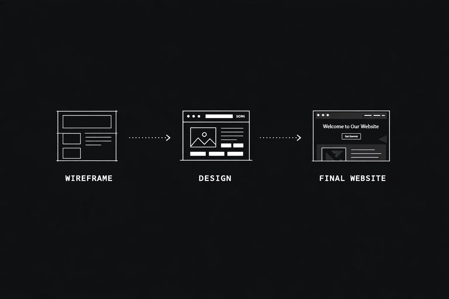 Design process: wireframe → design → final website
