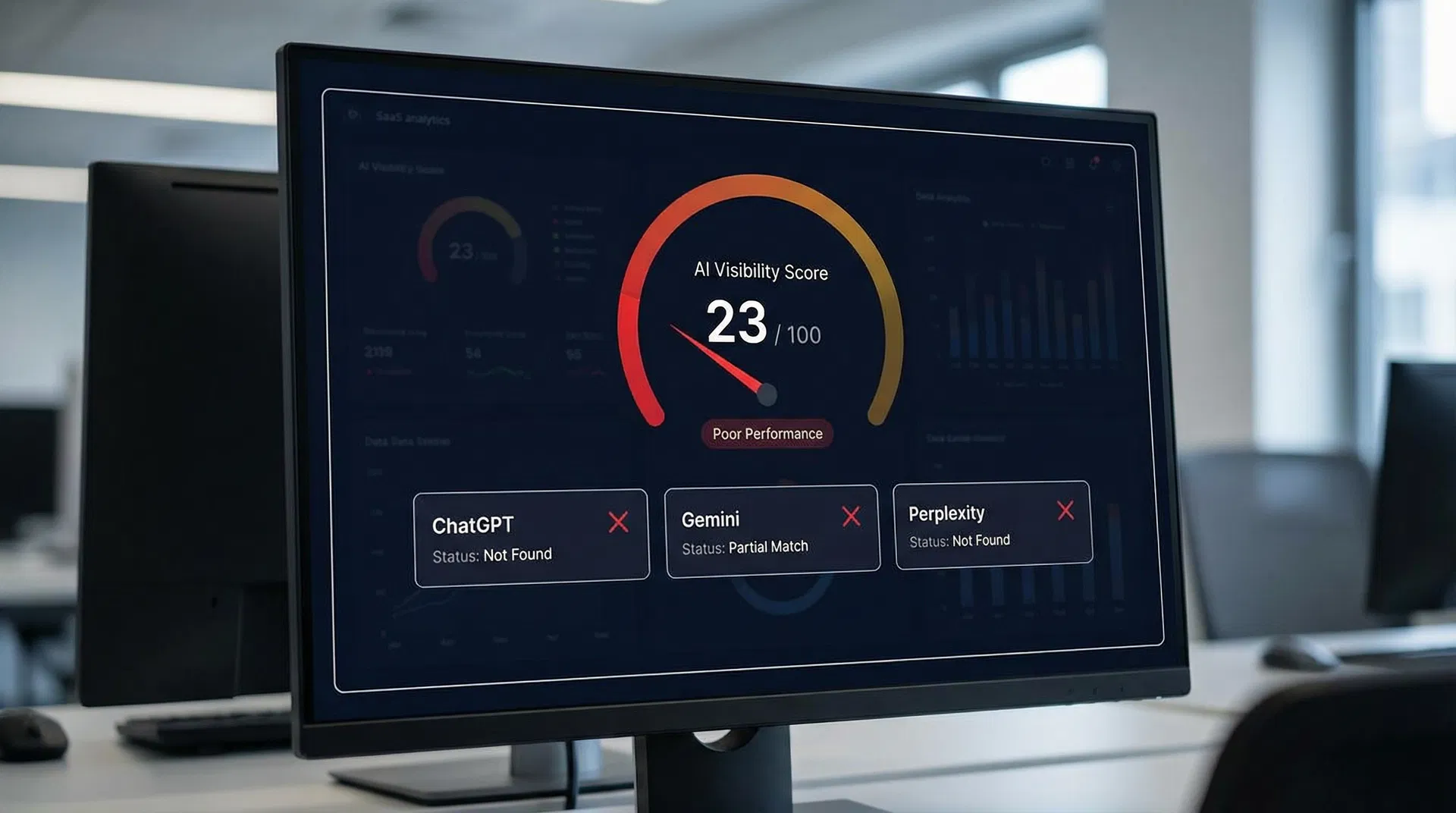 AI Visibility Score dashboard showing poor performance