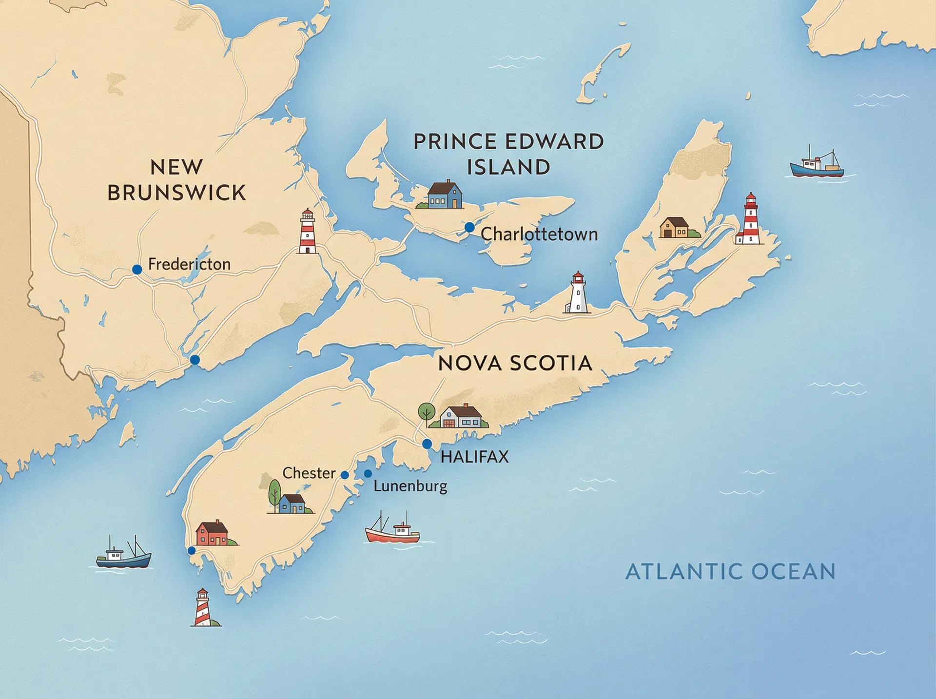 Service area map of Atlantic Canada