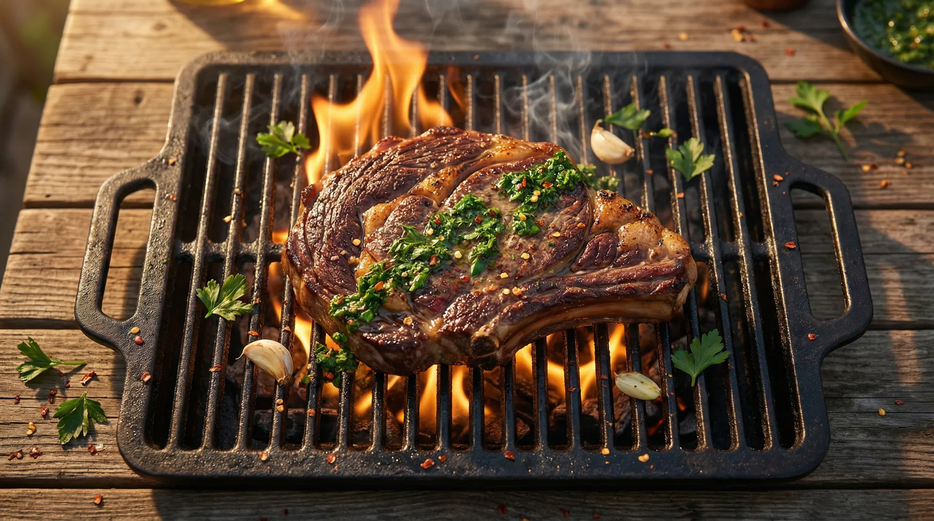 BBQ steak with chimichurri