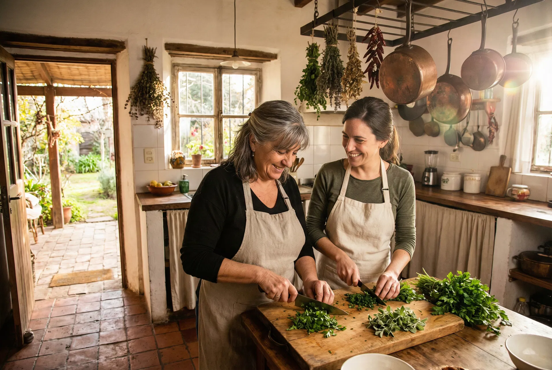Cristina and her mum cooking in Argentina