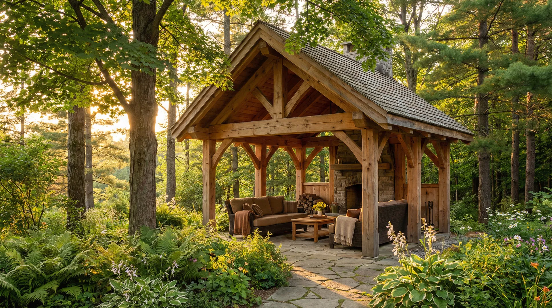 Custom timber post-and-beam cabana in a Kawartha backyard