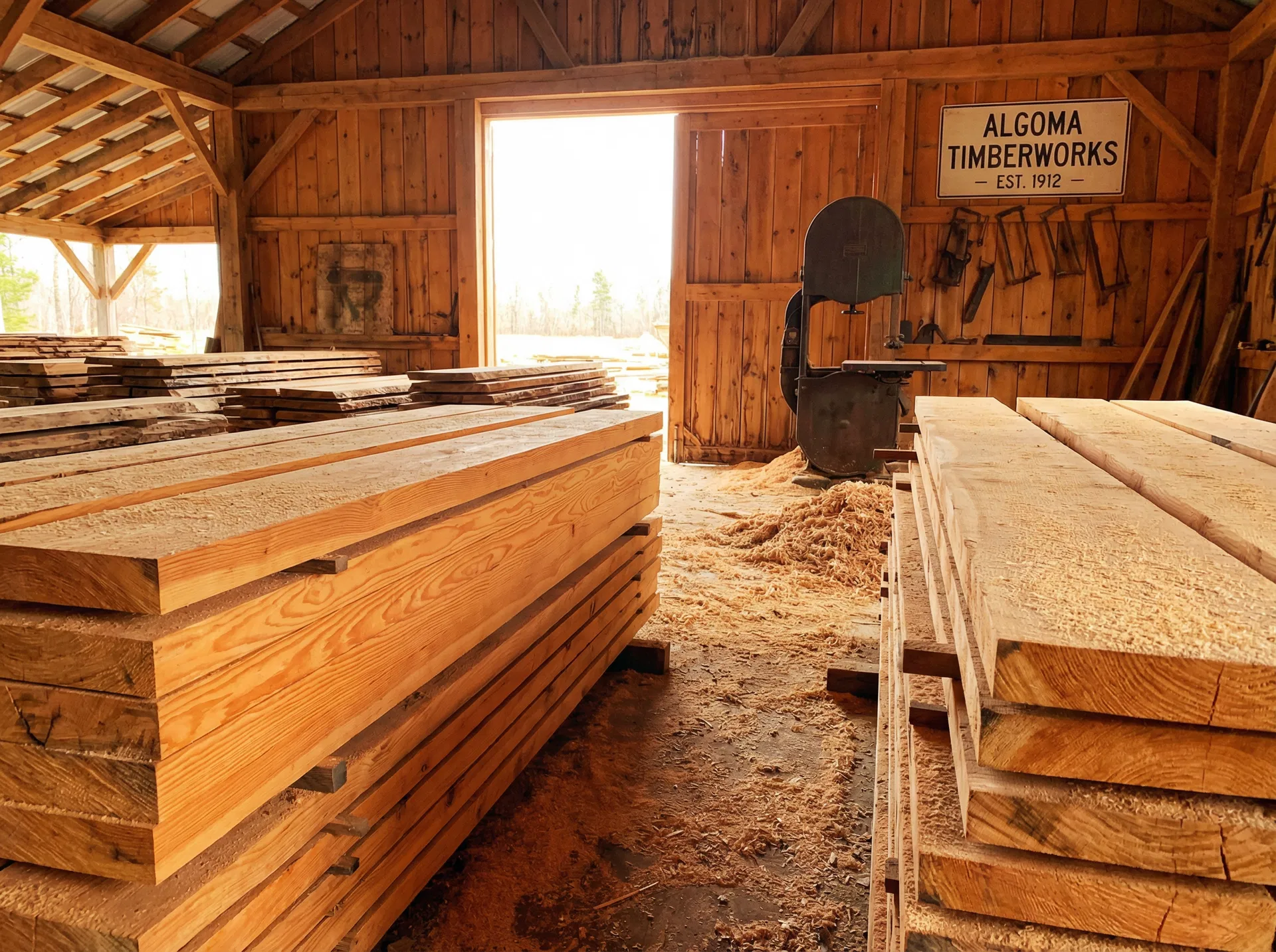 Freshly milled lumber in the Stumpy's Mill workshop