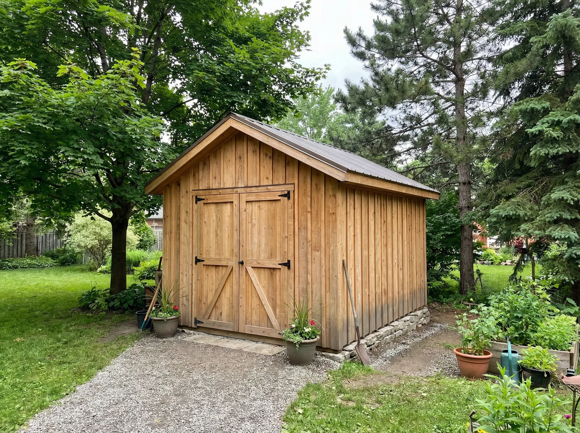 Custom timber shed in a backyard