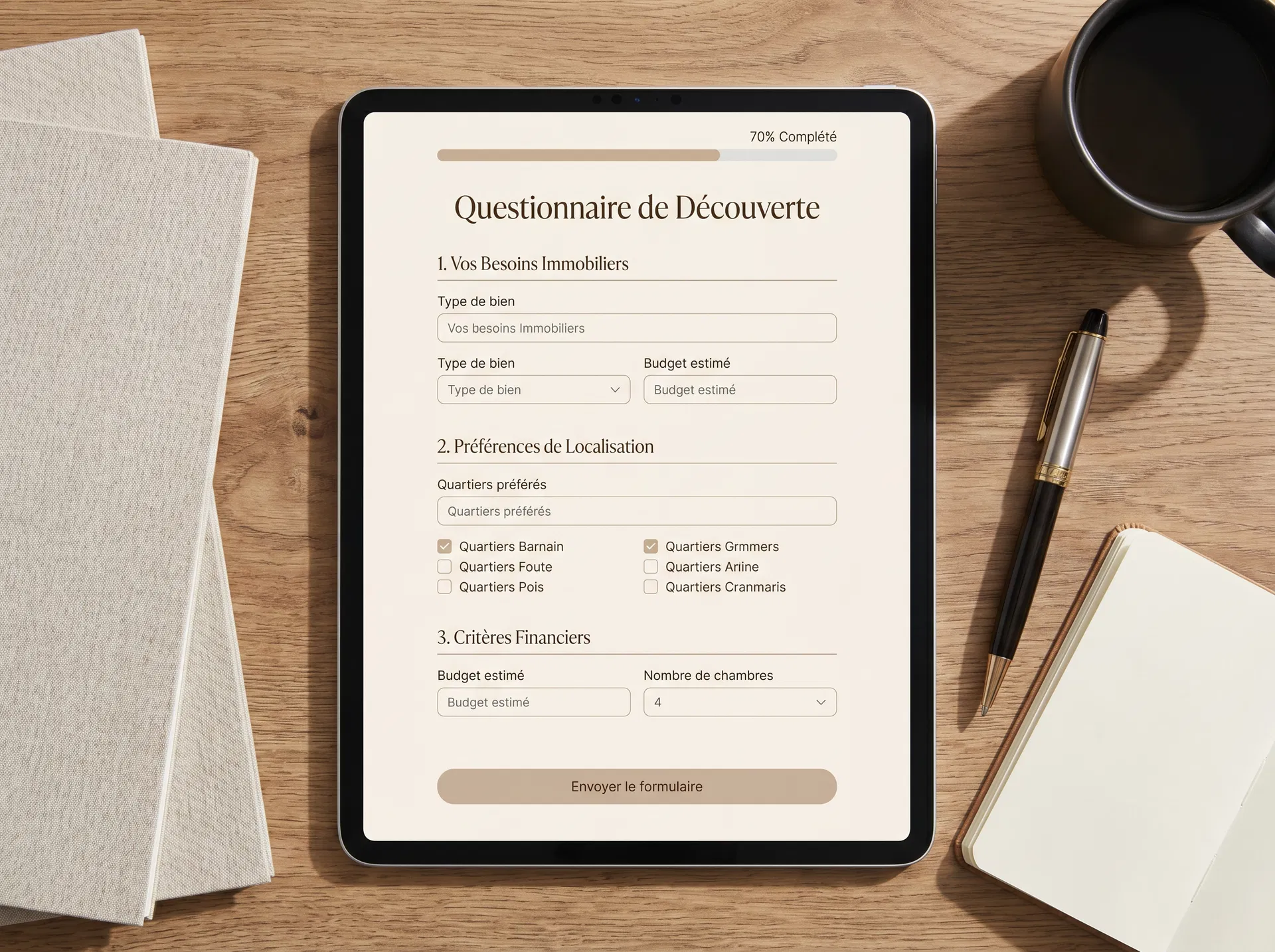 Mockup premium d’un questionnaire découverte