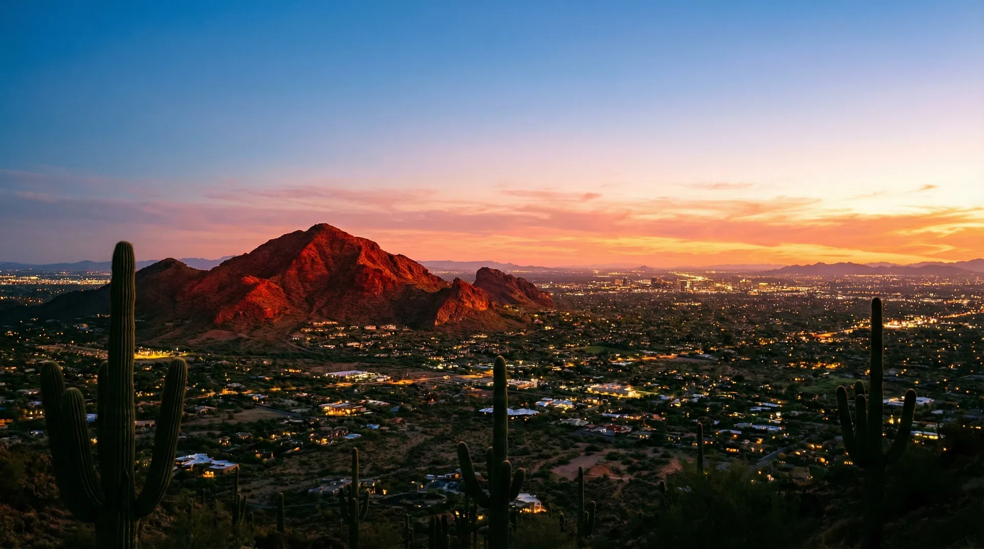 Panoramic view of Scottsdale Arizona at sunset