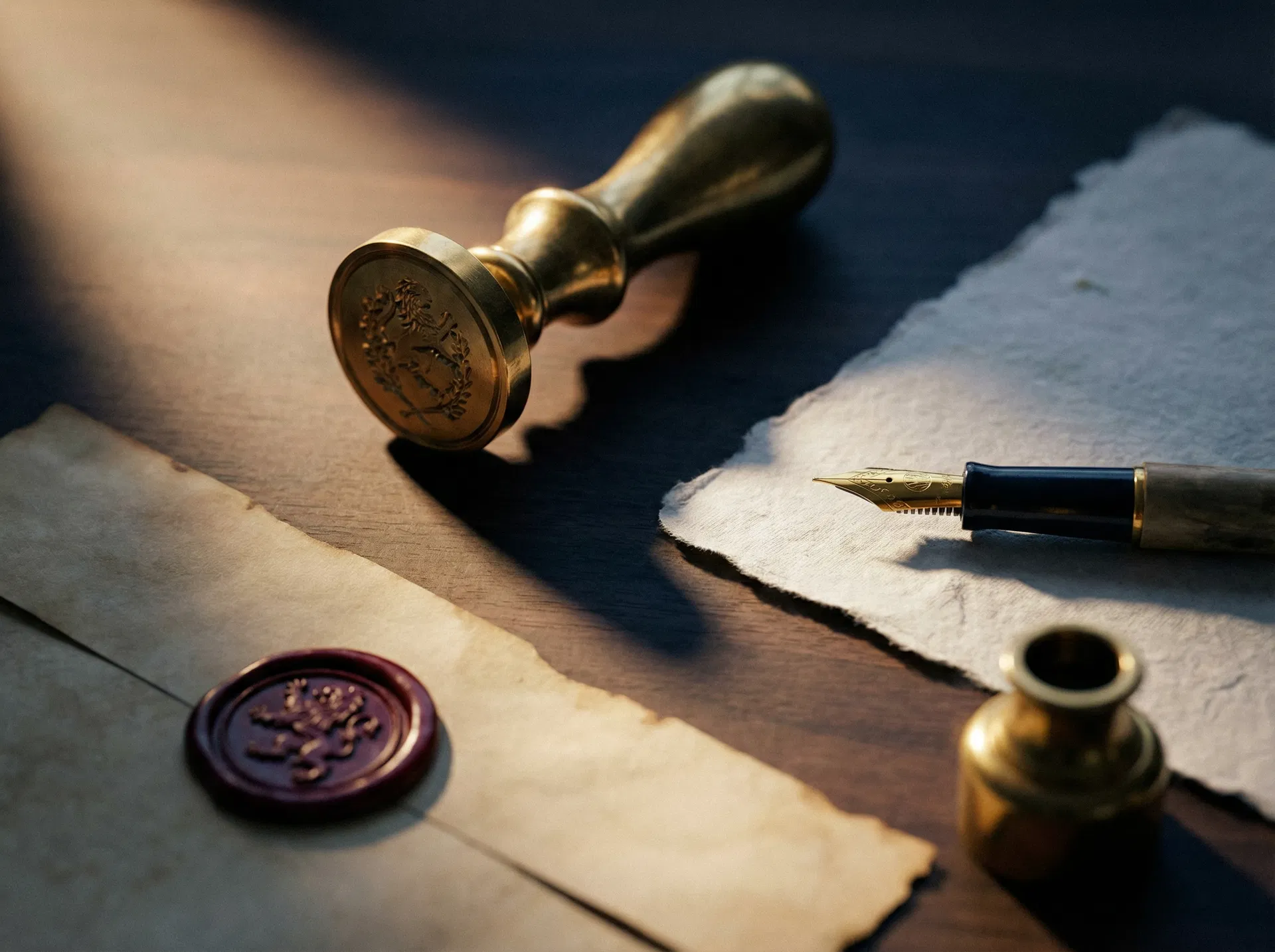 Narzędzia notarialne — pieczęć i pióro