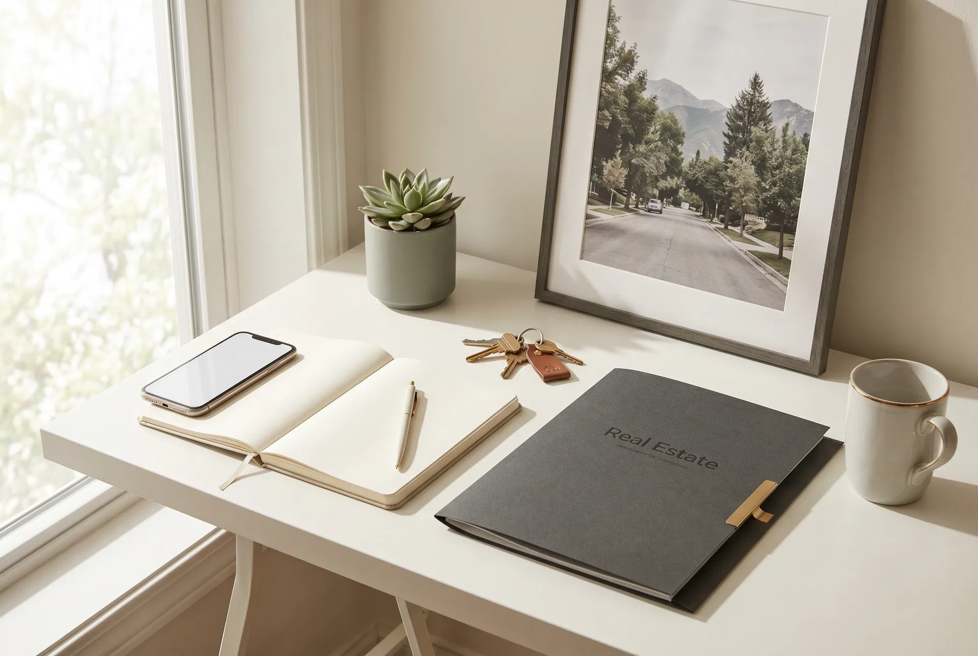 Organized real estate desk with phone and notes for simple next steps