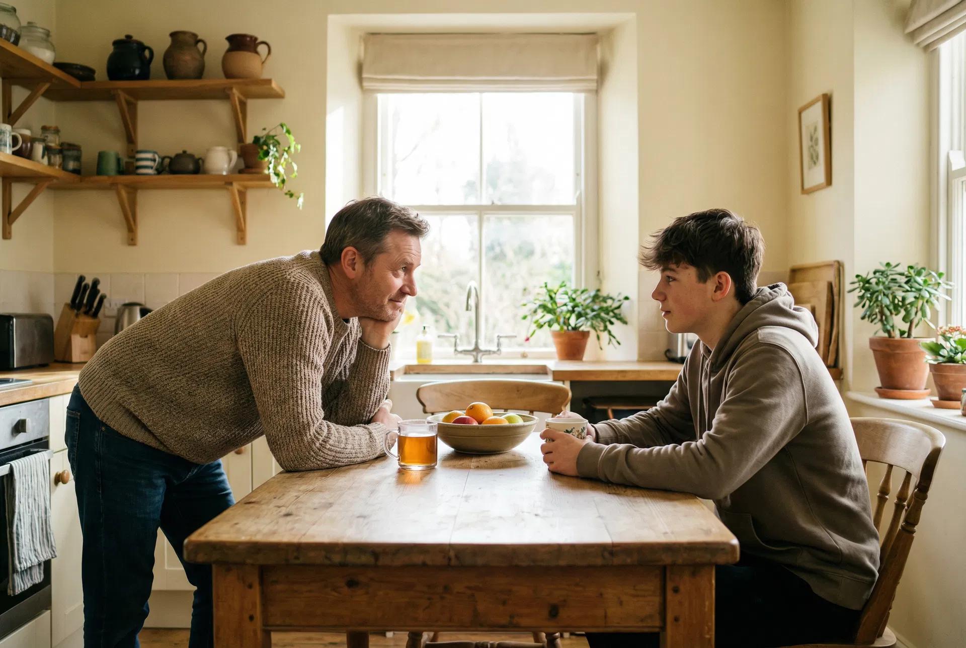 Parent et enfant en conversation