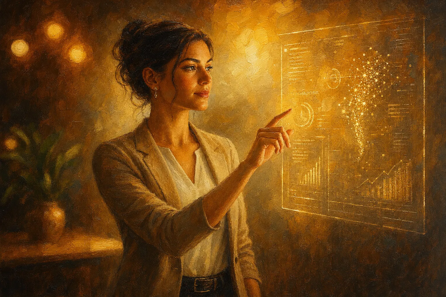 Human figure in dialogue with a luminous AI presence