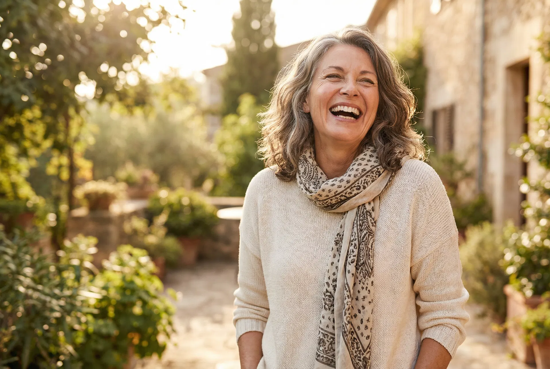 Confident, radiant woman outdoors