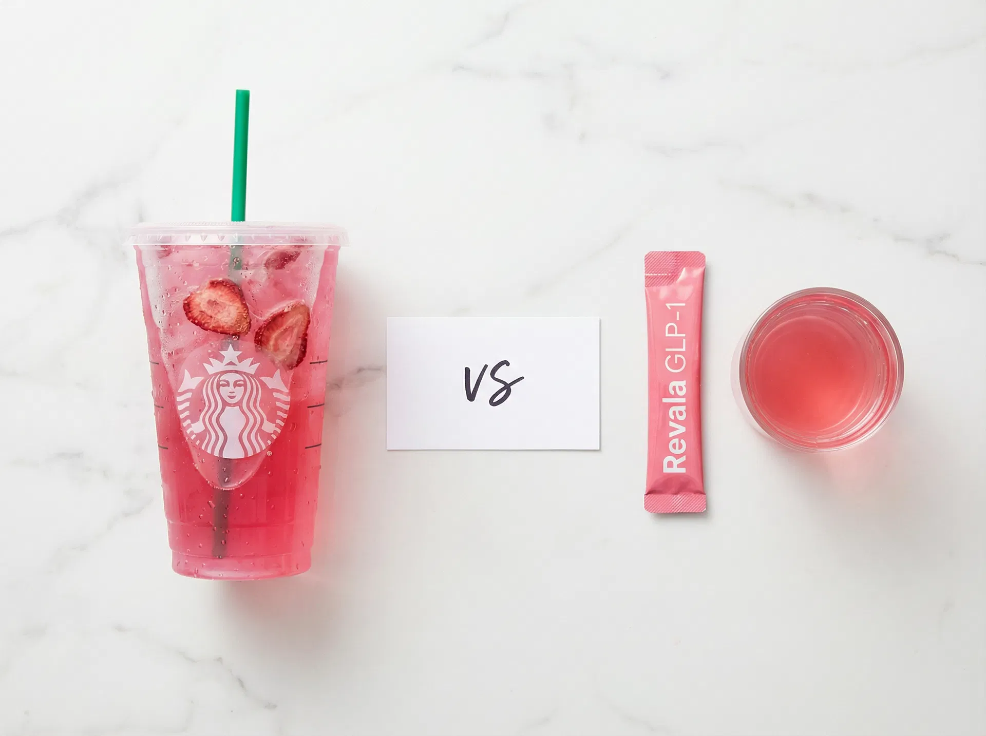 Starbucks drink vs Revala GLP-1 sachet comparison