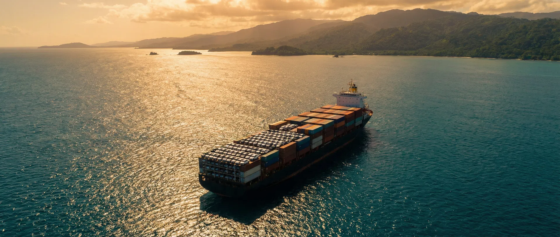 Cargo ship crossing the Caribbean Sea